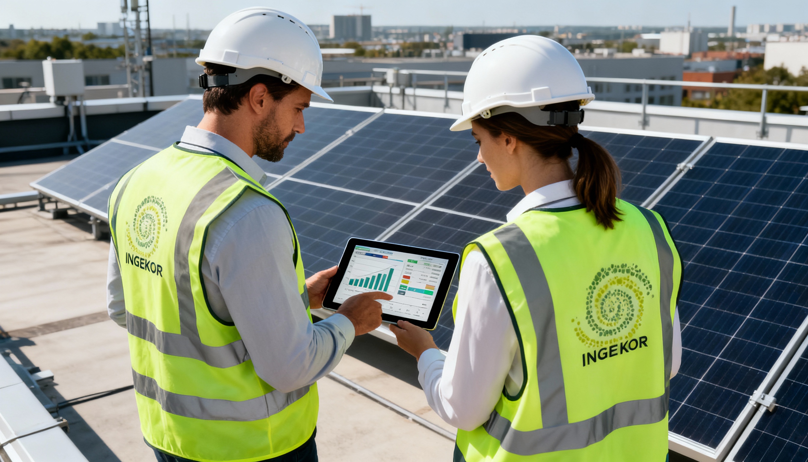 Ingenieros de Ingekor supervisando instalación fotovoltaica